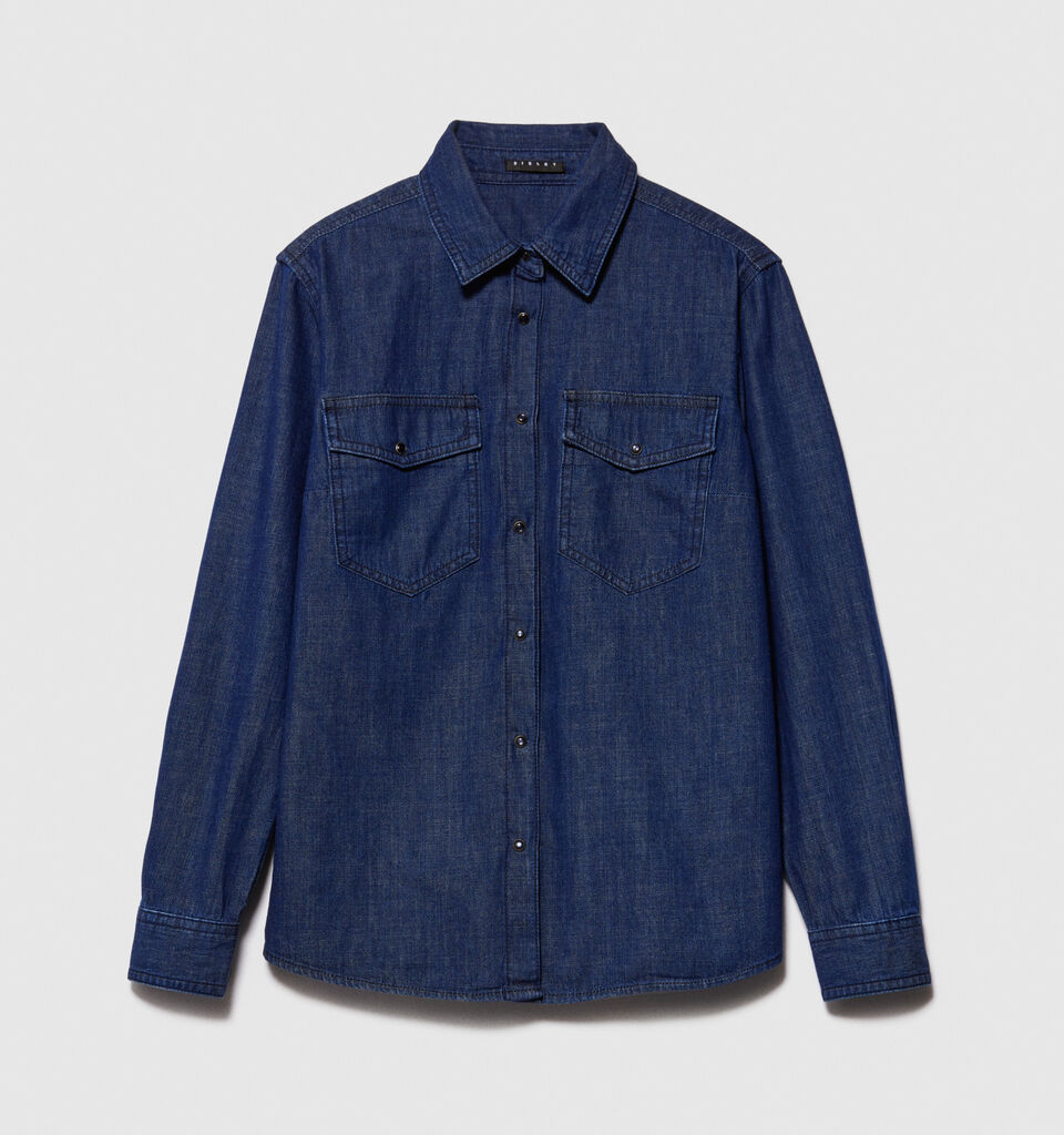 Camisa de jeans comfort fit - camisas para mulher - Azul-Escuro | Sisley image number 6